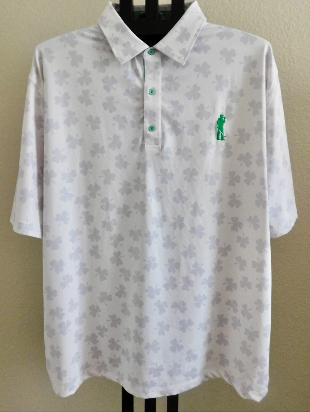 U Suck at Golf Apparel Co 3XL White Shamrock Print Golf Polo Shirt Polyester